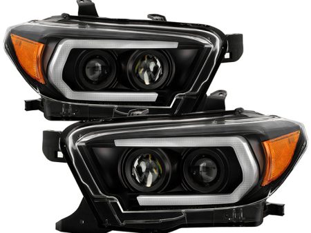 Spyder Projector Headlights Toyota Tacoma (16-22) OE halogen w  LED DRL [Signature Series - Sequential LED Turn Signal] Black Housing Discount