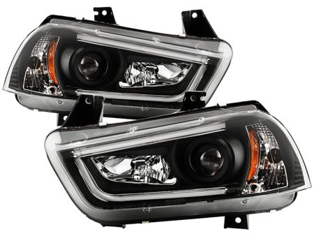 Spyder Projector Headlights Dodge Charger (11-14) Factory Halogen [Platinum Series - LED Light Tube Parking Lights] Black Housing Discount